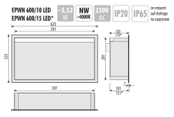 Półka łazienkowa wnękowa do zabudowy 62,3x32,3x10 cm ze stali nierdzewnej lakierowanej w kolorze białym z oświetleniem LED, kołnierz typu Flat MCJ F.PWN LWH 600/10 LED