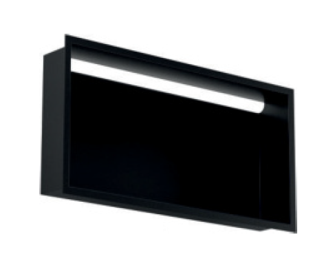 Półka łazienkowa wnękowa do zabudowy 92,3x32,3x10 cm ze stali nierdzewnej lakierowanej w kolorze czarnym z oświetleniem LED, kołnierz typu Flat MCJ F.PWN LBL 900/10 LED