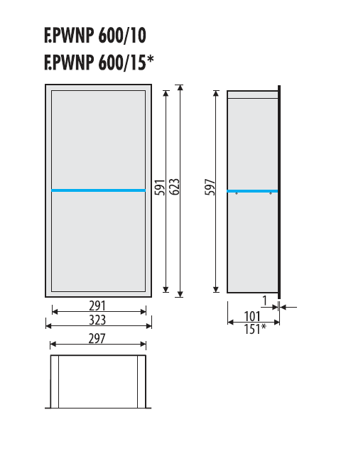 Półka łazienkowa wnękowa do zabudowy 32,5x62,3x10 cm ze stali nierdzewnej lakierowanej na kolor biały ze szklanymi półkami kołnierz typu Flat MCJ F.PWNP LWH 600/10