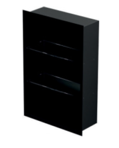 Półka łazienkowa wnękowa do zabudowy 32,5x92,3x10 cm ze stali nierdzewnej lakierowanej na kolor czarny ze szklanymi półkami kołnierz typu Flat MCJ F.PWNP LBL 900/10
