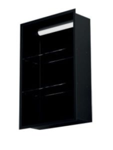 Półka łazienkowa wnękowa do zabudowy 32,5x59,7x15 cm ze stali nierdzewnej lakierowanej w kolorze czarnym z oświetleniem LED kołnierz typu Flat MCJ F.PWNP LED LBL 600/15