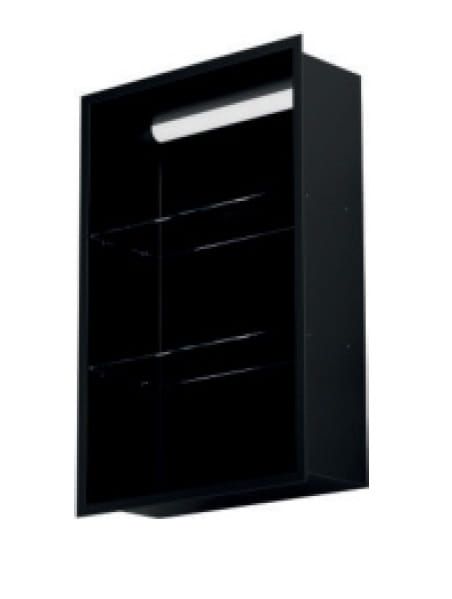 Półka łazienkowa wnękowa do zabudowy 32,5x59,7x15 cm ze stali nierdzewnej lakierowanej w kolorze czarnym z oświetleniem LED kołnierz typu Flat MCJ F.PWNP LED LBL 600/15