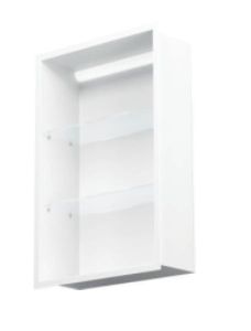 Półka łazienkowa wnękowa do zabudowy 32,5x59,7x15 cm ze stali nierdzewnej lakierowanej w kolorze białym z oświetleniem LED kołnierz typu Flat MCJ F.PWNP LED LWH 600/15