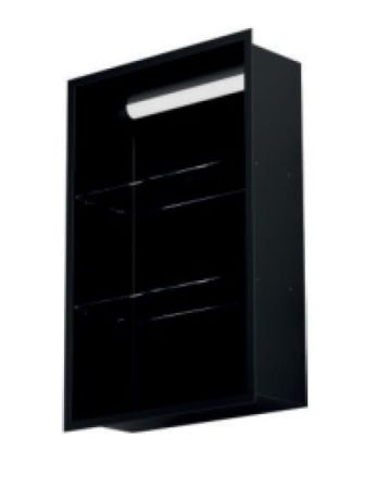 Przejdź do produktu Półka łazienkowa wnękowa do zabudowy 32,5x89,7x10 cm ze stali nierdzewnej lakierowanej w kolorze szarym z oświetleniem LED kołnierz typu Flat MCJ F.PWNP LED LGR 900/10