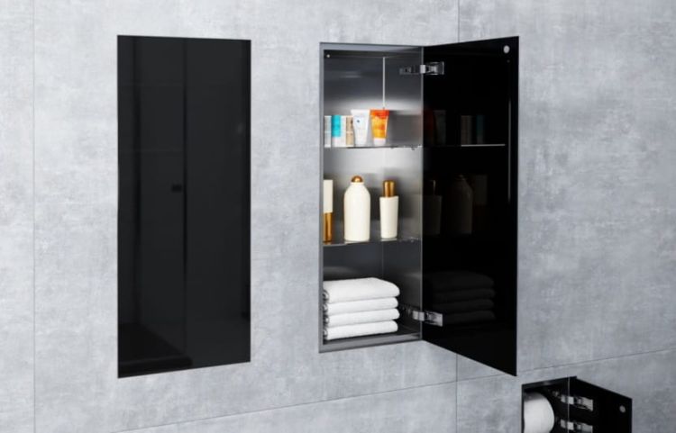 Szafka łazienkowa pod zabudowę 32,3x92,3x10 cm stal nierdzewna szkło czarne kołnierz typu Flat MCJ F.PWD 900/10