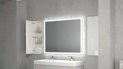 Szafka łazienkowa pod zabudowę 30x59,8x15 cm stal nierdzewna lakierowana w kolorze białym szkło białe kołnierz typu Flat MCJ F.PWD LWH 3060/15
