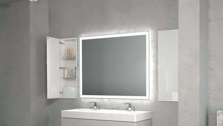 Szafka łazienkowa pod zabudowę 30x59,8x15 cm stal nierdzewna lakierowana w kolorze białym szkło białe kołnierz typu Flat MCJ F.PWD LWH 3060/15