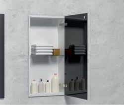 Szafka łazienkowa pod zabudowę 30x59,8x15 cm stal nierdzewna lakierowana w kolorze białym szkło czarne kołnierz typu Flat MCJ F.PWD LWH 3060/15 - rysunek poglądowy