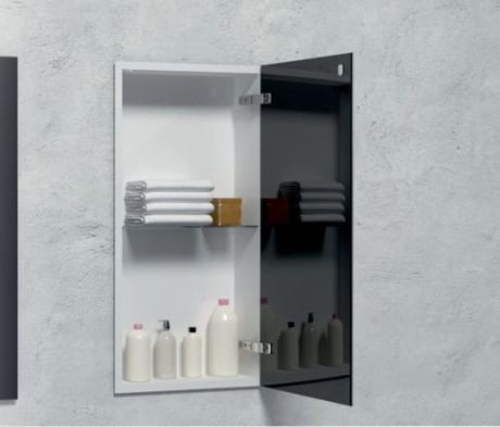 Przejdź do produktu Szafka łazienkowa pod zabudowę 30x59,8x15 cm stal nierdzewna lakierowana w kolorze białym szkło czarne kołnierz typu Flat MCJ F.PWD LWH 3060/15