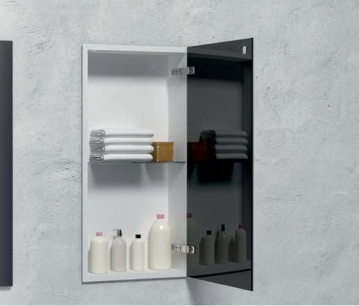 Szafka łazienkowa pod zabudowę 30x59,8x15 cm stal nierdzewna lakierowana w kolorze białym szkło czarne kołnierz typu Flat MCJ F.PWD LWH 3060/15 - rysunek poglądowy