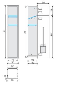 Schowek do szczotki i papieru toaletowego do zabudowy 18x82,5x15 cm stal nierdzewna kołnierz typu Zero MCJ Z.PW2D WC 800