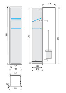 Schowek do szczotki i papieru toaletowego do zabudowy 18x82,5x15 cm kołnierz typu Zero stal nierdzewna szkło białe MCJ Z.PWAD WC 800
