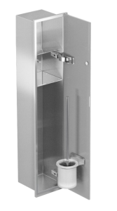 Schowek do szczotki i papieru toaletowego do zabudowy 18x82,5x15 cm kołnierz typu Zero stal nierdzewna szkło białe MCJ Z.PWAD WC 800