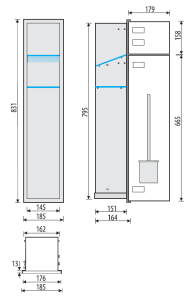 Schowek do szczotki i papieru toaletowego do zabudowy 18x82,2x15 cm MCJ stal nierdzewna z drzwiami do ułożenia płytek kołnierz typu Zero Z.PW2T WC 800