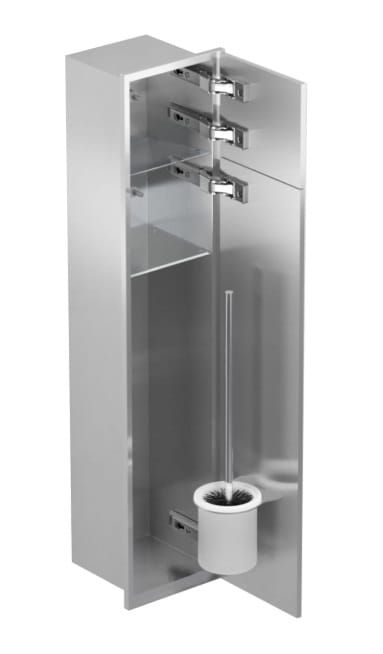 Schowek do szczotki i papieru toaletowego do zabudowy 18x82,2x15 cm MCJ stal nierdzewna z drzwiami do ułożenia płytek kołnierz typu Zero Z.PW2T WC 800