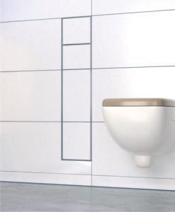 Schowek do szczotki i papieru toaletowego do zabudowy 18x82,2x15 cm MCJ stal nierdzewna z drzwiami do zabudowy kaflem kołnierz typu Zero Z.PW2T WC 800