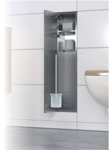 Schowek do szczotki i papieru toaletowego do zabudowy 18x82,2x15 cm MCJ stal nierdzewna z drzwiami do zabudowy kaflem kołnierz typu Zero Z.PW2T WC 800