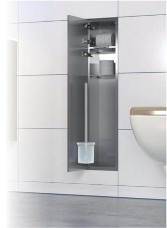Schowek do szczotki i papieru toaletowego do zabudowy 18x82,2x15 cm MCJ stal nierdzewna z drzwiami do zabudowy kaflem kołnierz typu Zero Z.PW2T WC 800
