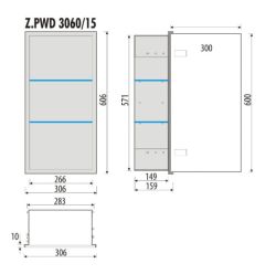 Szafka łazienkowa pod zabudowę 30x60x16 cm MCJ stal nierdzewna lakierowana na biało szkło białe kołnierz typu Zero Z.PWD LWH 3060/15