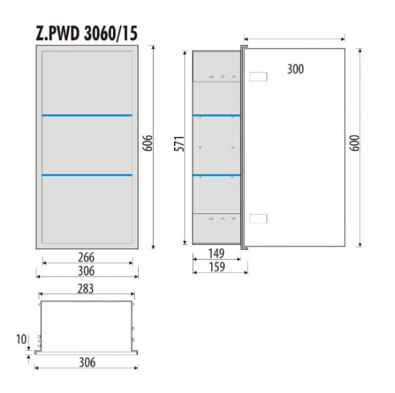 Szafka łazienkowa pod zabudowę 30x60x16 cm MCJ stal nierdzewna lakierowana na biało szkło białe kołnierz typu Zero Z.PWD LWH 3060/15