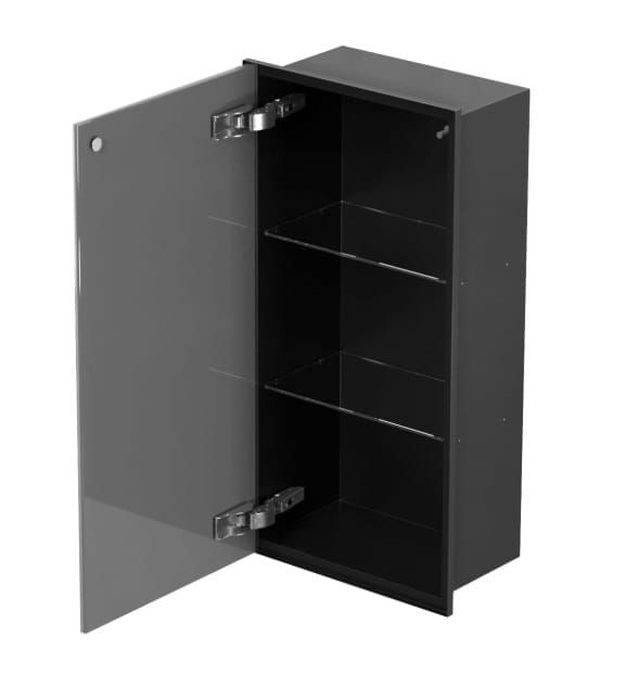 Szafka łazienkowa pod zabudowę 30x60x16 cm MCJ stal nierdzewna lakierowana na czarny mat szkło białe kołnierz typu Zero Z.PWD LBL 3060/15