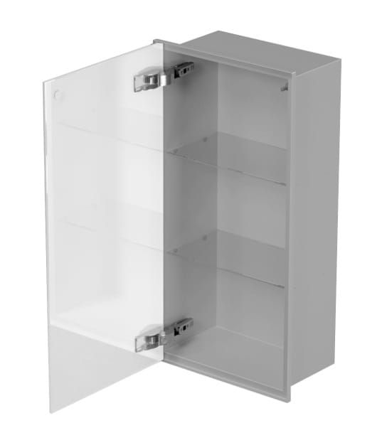 Szafka łazienkowa pod zabudowę 30x60x16 cm MCJ stal nierdzewna lakierowana na szary metallic szkło białe kołnierz typu Zero Z.PWD LGR 3060/15