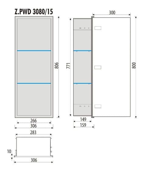 Szafka łazienkowa pod zabudowę 30x80x16 cm MCJ stal nierdzewna lakierowana na kolor szary metallic szkło białe kołnierz typu Zero Z.PWD LGR 3080/15