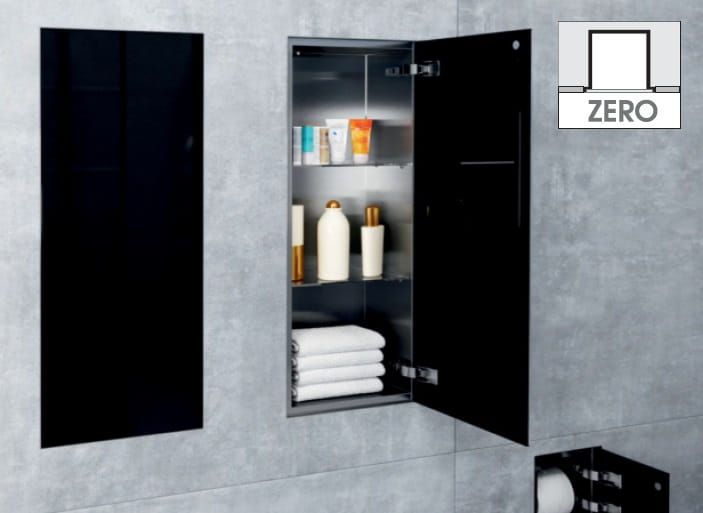 Szafka łazienkowa pod zabudowę 30x60x15 cm MCJ stal nierdzewna, szlifowana, szkło czarne, kołnierz typu Zero Z.PWD 3060/15BL