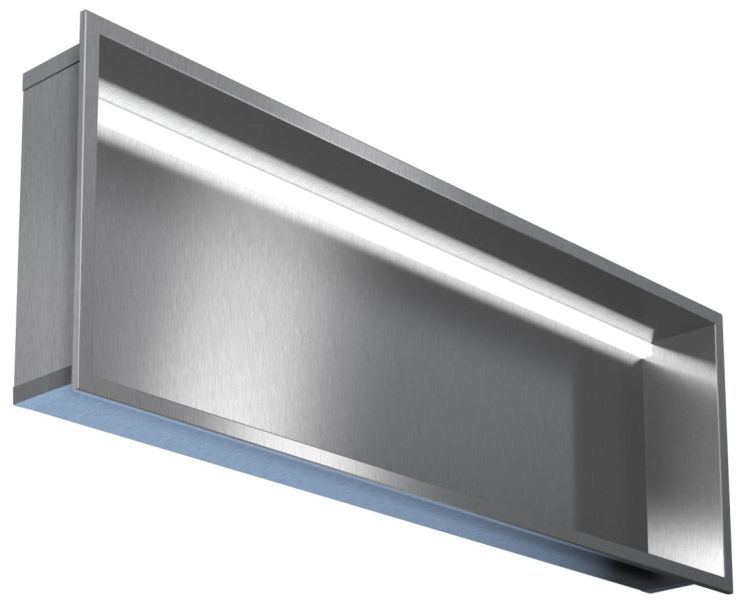 Półka łazienkowa wnękowa do zabudowy 62,5x32,5x10 cm ze stali nierdzewnej z oświetleniem LED MCJ B.PWN LED 600/10