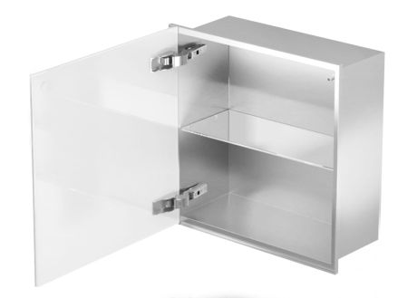 Przejdź do produktu Szafka łazienkowa pod zabudowę 32,5x62,5x15,1 cm kołnierz typu Bend MCJ stal nierdzewna szczotkowana szkło białe B.PWD 600/15