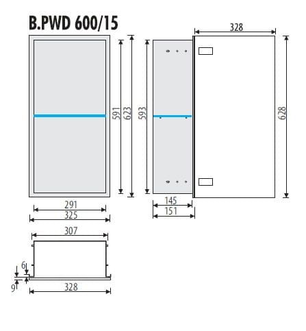 Szafka łazienkowa pod zabudowę 32,5x62,5x15,1 cm kołnierz typu Bend MCJ stal nierdzewna szczotkowana szkło białe B.PWD 600/15
