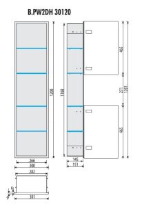 Szafka łazienkowa pod zabudowę 30x120x15,1 cm ze szklanymi drzwiami i półkami kołnierz typu Bend MCJ stal nierdzewna szczotkowana B.PW2DH 30120