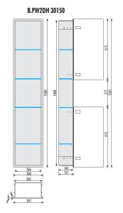 Szafka łazienkowa pod zabudowę 30x150x15,1 cm ze szklanymi drzwiami i półkami kołnierz typu Bend MCJ stal nierdzewna szczotkowana B.PW2DH 30150