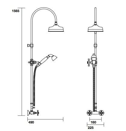 Kerasan Zestaw prysznicowy z deszczownicą 20 cm złoty Retro 7398K1