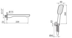 Zestaw natryskowy podtynkowy z deszczownicą i wylewką Vedo Otto rysunek techniczny elementy.JPG