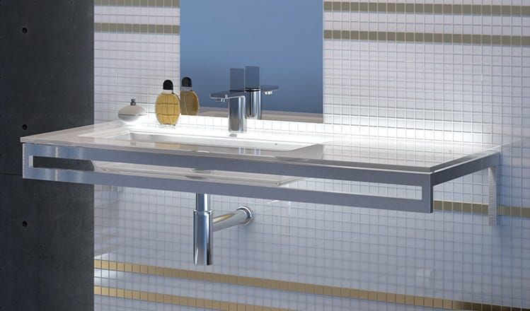 Umywalka szklana na indywidualny wymiar z prostokątną misą Glass po lewej stronie 160-02L