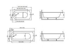Wanna prostokątna akrylowa z niskim rantem 140x70 cm Polimat Classic Slim 00285 biały