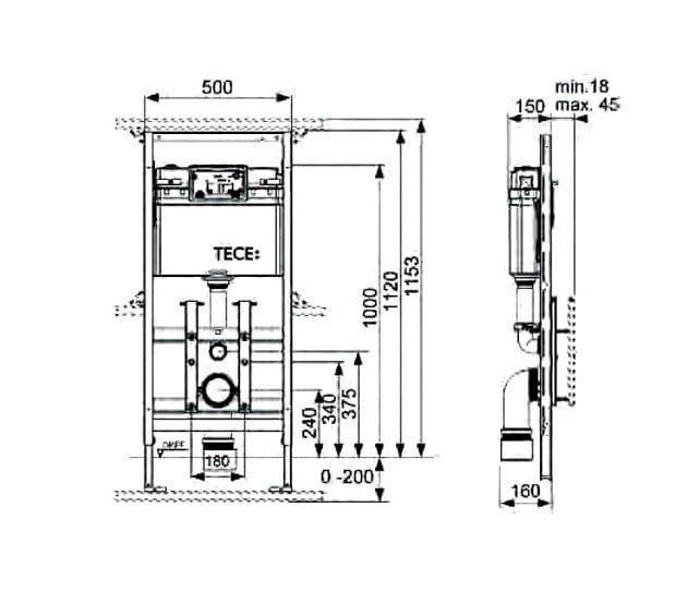 Stelaż podtynkowy do WC Tece Tecelux do obudowy szklanej 9600100