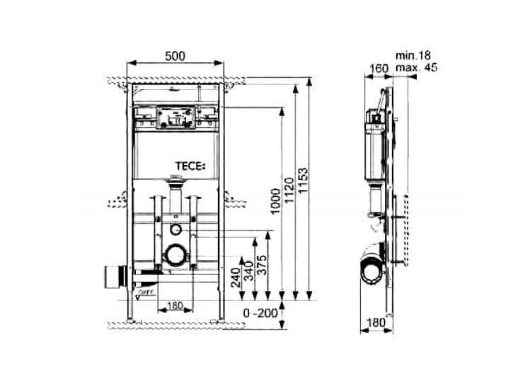 Stelaż podtynkowy do WC Tece Tecelux do obudowy szklanej 9600200