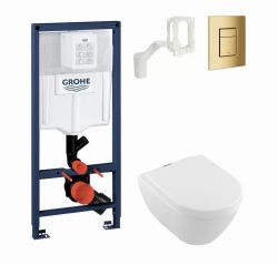 Kompletny zestaw stelaż podtynkowy do WC Grohe Rapid SL 2w1 z miską WC wisząca, deską WC, przyciskiem spłukującym i zestawem adaptacyjnym 39069000+38796000+38732GL0+5614A101+9M68S101