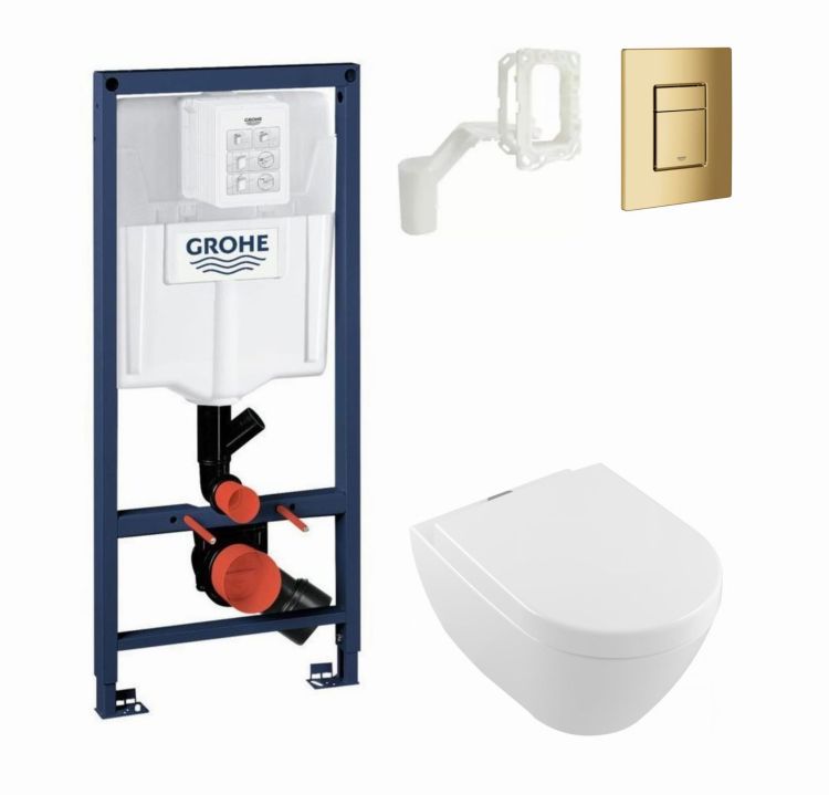 Kompletny zestaw stelaż podtynkowy do WC Grohe Rapid SL 2w1 z miską WC wisząca, deską WC, przyciskiem spłukującym i zestawem adaptacyjnym 39069000+38796000+38732GL0+5614A101+9M68S101