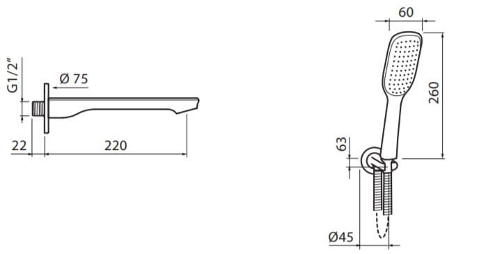 Zestaw natryskowy podtynkowy z deszczownicą i wylewką Vedo Otto rysunek techniczny elementy.JPG