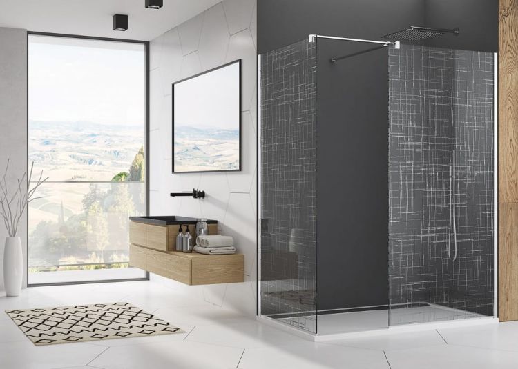 Kabina prysznicowa Sanswiss Walk-In Easy - połączenie 2 ścianek i elementu łączącego STR4P+STR4P+VT90