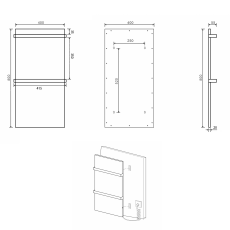 Przejdź do produktu Elektryczna suszarka na ręczniki 40x80x6 cm Sapho Elmis EB410 antracyt