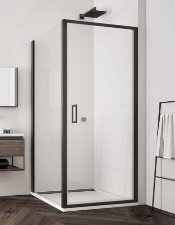 Przejdź do produktu Czarna kabina prysznicowa prostokątna 70x140 cm z czarnymi profilami i drzwiami otwieranymi w obie strony SanSwiss Black Line Top Line S TLSP0700607+TOPF21400607 czarny mat