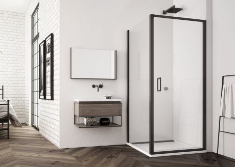 Przejdź do produktu Czarna kabina prysznicowa prostokątna 70x140 cm z czarnymi profilami i drzwiami otwieranymi w obie strony SanSwiss Black Line Top Line S TLSP0700607+TOPF21400607 czarny mat