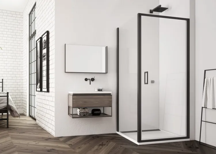 Kabina prysznicowa prostokątna 70x140 cm z czarnymi profilami i drzwiami otwieranymi w obie strony SanSwiss Black Line Top Line S TLSP0700607+TOPF21400607 czarny mat