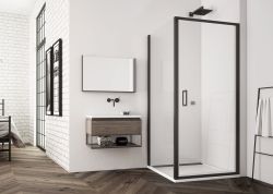 Kabina prysznicowa prostokątna 80x120 cm z czarnymi profilami i drzwiami otwieranymi w obie strony SanSwiss Black Line Top Line S TLSP0800607+TOPF21200607 czarny mat