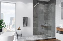 Ścianka prysznicowa 90 cm typu walk-in z białymi profilami SanSwiss White Line STR4P0900907