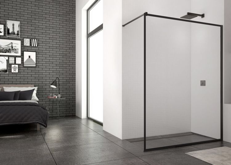 Ścianka prysznicowa 120 cm typu walk-in z czarnymi profilami SanSwiss Black Line Easy Loft STR4P1200679